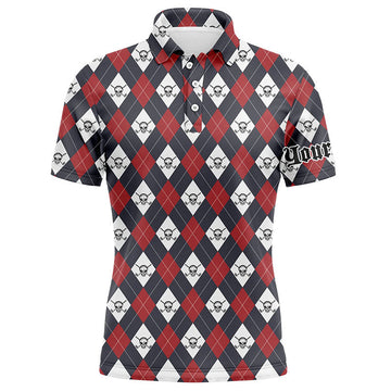 Personalisierte Golf-Polo-Shirts für Herren mit Argyle-Muster – Golf-Skull-Design – Individueller Teamname – Perfektes Golfgeschenk N6021
