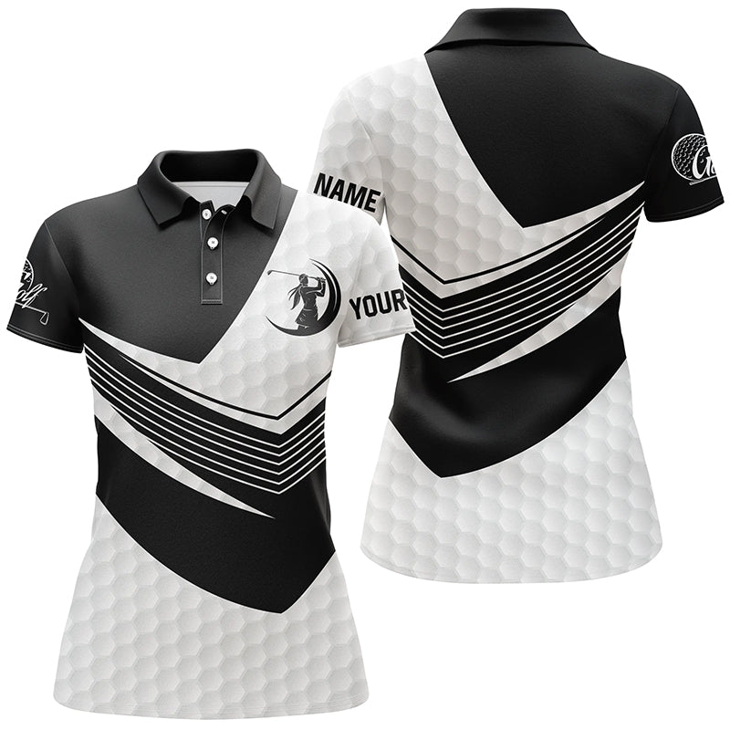 Personalisierte Schwarz-Weiß Golfbälle Damen Poloshirt mit Kurzarm - Perfektes Golfgeschenk für sie N4802