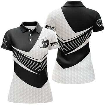 Personalisierte Schwarz-Weiß Golfbälle Damen Poloshirt mit Kurzarm - Perfektes Golfgeschenk für sie N4802