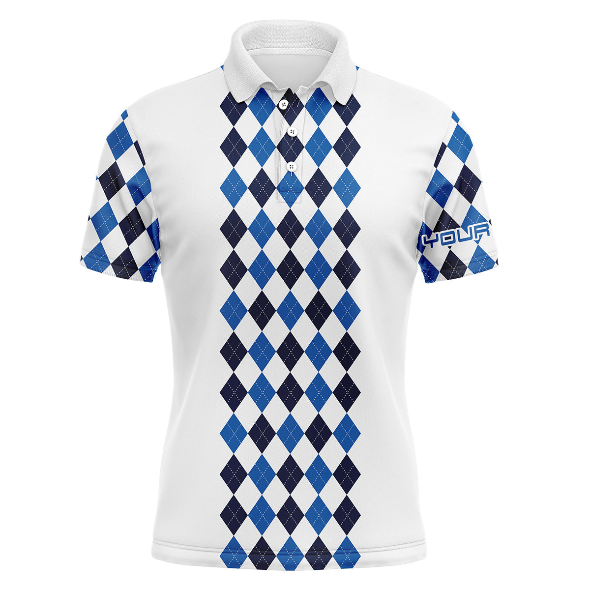 Personalisierte Herren Golf Polo mit blauem Muster – Langarmshirt als ideales Geschenk N3365