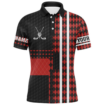 Schwarzes und rotes Argyle-Muster Herren Golf Polo-Shirt - Individuelles Golf Geschenk - Das beste Golfoberteil für Herren N7089