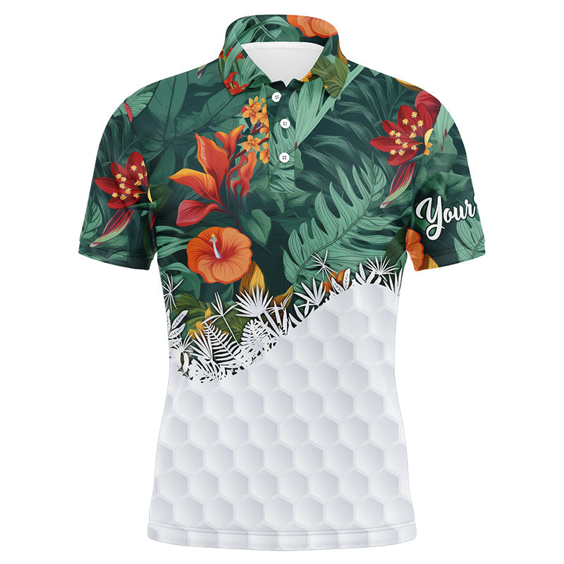 Personalisierte Herren Golf Poloshirts mit grünem Tropenpflanzen- und Blumenmuster - Die beste Wahl für stilvolle Golfbekleidung N5585