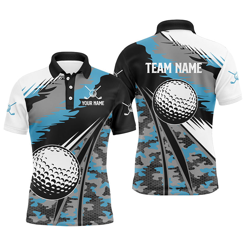 Herren Golf Polo-Shirt in Blau mit Camouflage-Muster N6255