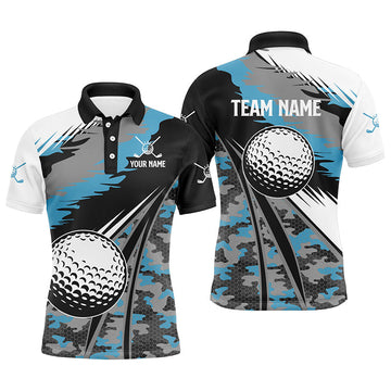 Herren Golf Polo-Shirt in Blau mit Camouflage-Muster N6255