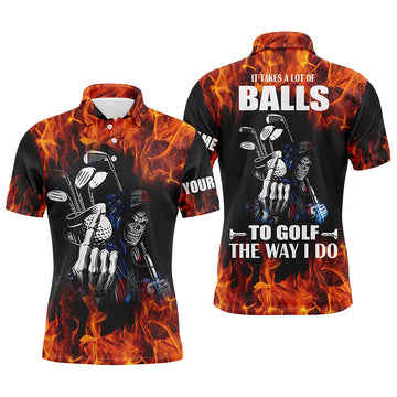 Individuelles Golf-Polo für Herren mit Feuer-Golf-Schädel-Design – Personalisierbar mit Ihrem Namen – Einzigartige Golfbekleidung N4467