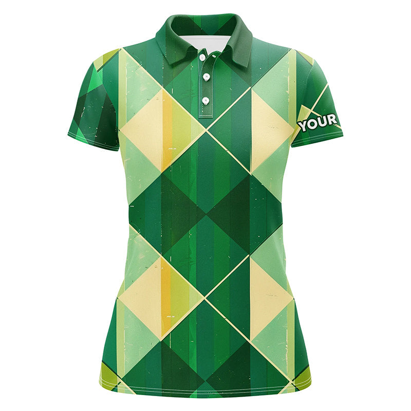 Elegantes Damen Golf Polo mit grün-gelbem Argyle-Muster – Individuelles Golfoberteil N7372