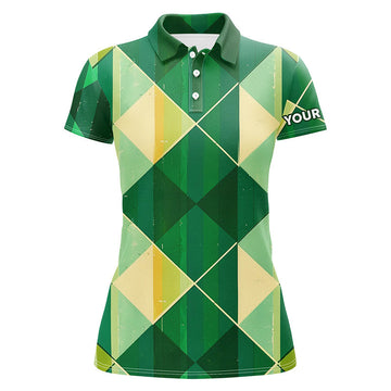 Elegantes Damen Golf Polo mit grün-gelbem Argyle-Muster – Individuelles Golfoberteil N7372