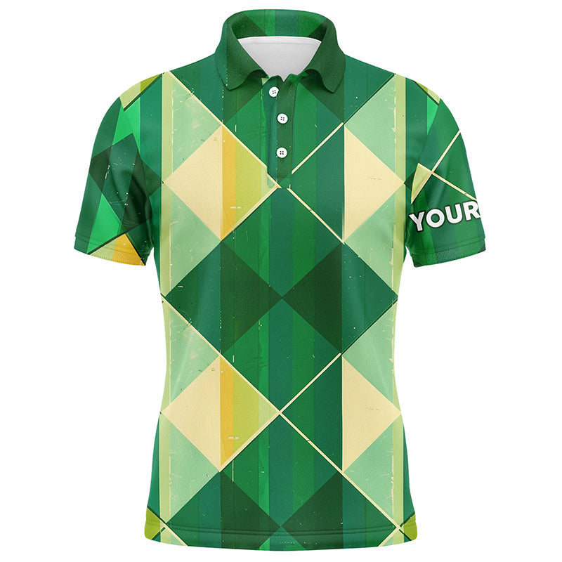 Grünes und Gelbes Argyle-Muster Herren Golf Polo - Individuelles Herren Golfshirt - Stilvolles Golfoberteil N7372