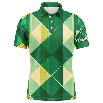 Grünes und Gelbes Argyle-Muster Herren Golf Polo - Individuelles Herren Golfshirt - Stilvolles Golfoberteil N7372