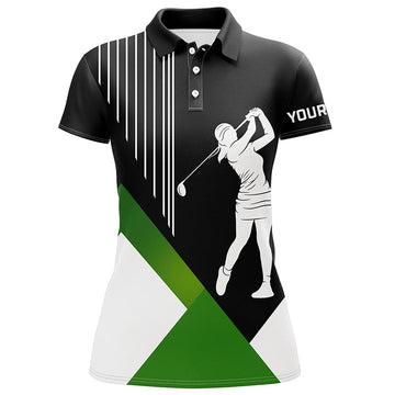 Personalisierte Damen Golf Poloshirts in Schwarz und Grün - Individuelle Golftrikots für Frauen N7104