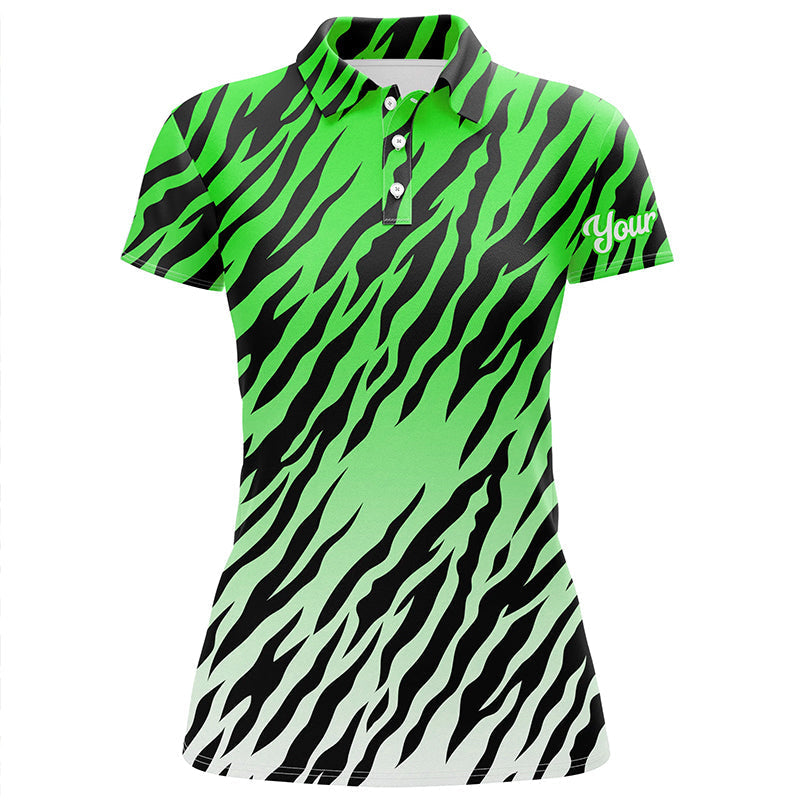 Modisches Damen Golf Polo mit grünem Tigerstreifen-Muster – Individuelle Golfbekleidung für Frauen, das perfekte Golfgeschenk N7109