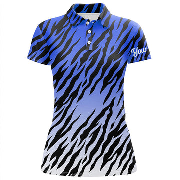 Blaues Tigerstreifen-Muster Damen Golf Polo-Shirt – Individuelle Golfbekleidung für Frauen, Perfektes Golfgeschenk N7110