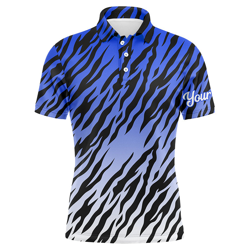 Herren Golf Polo-Shirt mit blauen Tigerstreifen – Individuelle Golfbekleidung für Männer, das perfekte Golfgeschenk N7110