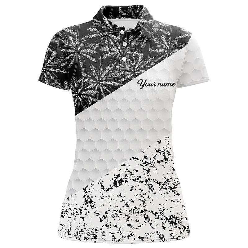 Individuelles Schwarzes Golf-Polo mit tropischem Palmenmotiv für Damen – Stilvolle Golfbekleidung N7116
