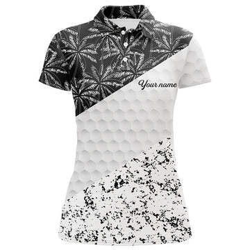 Individuelles Schwarzes Golf-Polo mit tropischem Palmenmotiv für Damen – Stilvolle Golfbekleidung N7116