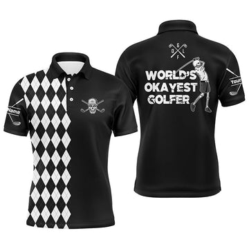 Personalisierte Herren Golf Polo mit Totenkopf-Design – Schwarz-Weiße Rautenoptik N5115