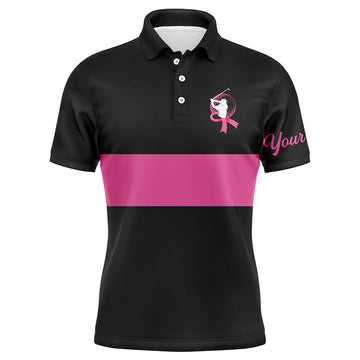 Personalisierte Herren Golf Poloshirts in Schwarz und Pink – Brustkrebs-Bewusstsein mit pinkem Band N6293