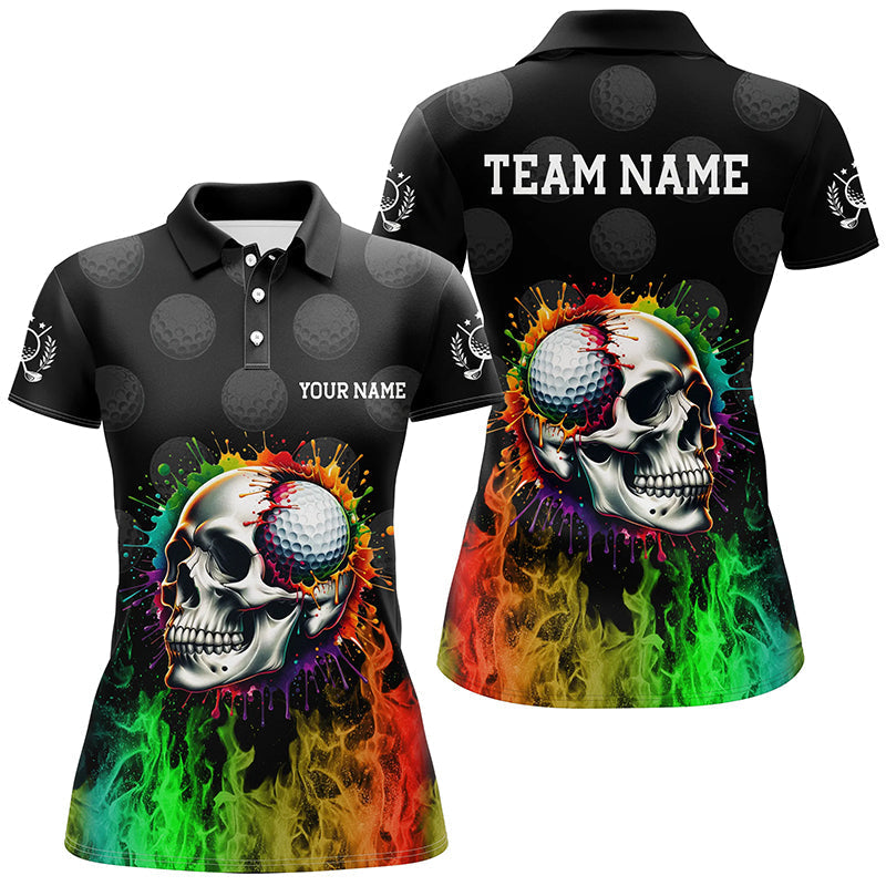 Personalisierte Damen Golf Polo mit Regenbogen-Flammen-Skelett - Einzigartige Golfbekleidung für Frauen N7125