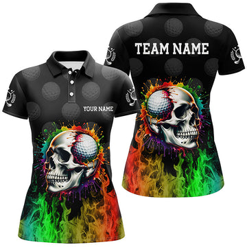 Personalisierte Damen Golf Polo mit Regenbogen-Flammen-Skelett - Einzigartige Golfbekleidung für Frauen N7125