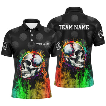 Personalisierte Golf-Polo-Shirts für Herren mit Regenbogen-Flammen-Schädel-Motiv – Stilvoll und Einzigartig N7125