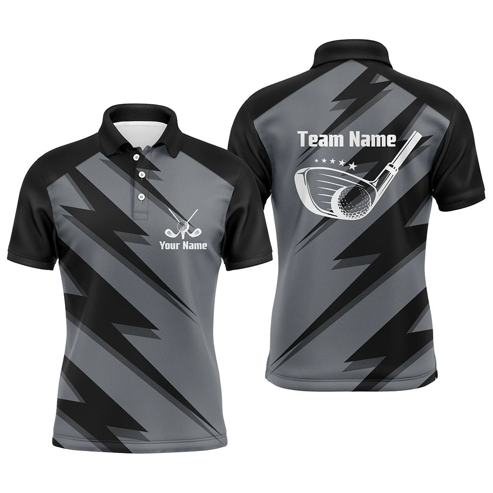 Personalisierbares Golf-Polo-Shirt für Herren in Schwarz mit Blitzdesign – Ideal als Geschenk für Golf-Fans N5407