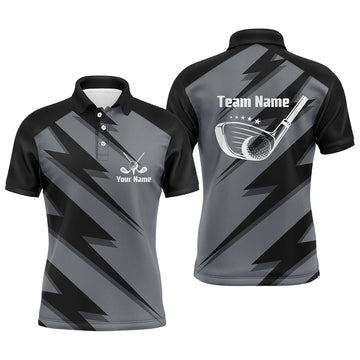Personalisierbares Golf-Polo-Shirt für Herren in Schwarz mit Blitzdesign – Ideal als Geschenk für Golf-Fans N5407