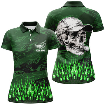 Personalisierte Damen Polo-Shirt im grünen Camouflage mit Flammenmuster - Ideal für Golf-Teams und als Geschenk für Golferinnen N7430