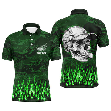 Herren Polo-Shirt mit individuellem grünem Camouflage-Design und Flammenmotiv - Perfekte Golf-Bekleidung für Männer - Ideale Golf-Geschenke N7430