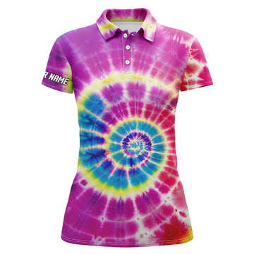 Damen Polo-Shirt in Pink mit Batikdesign – Personalisierbar mit Ihrem Namen N5433