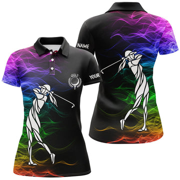 Personalisierte Damen Golfpoloshirts mit buntem Regenbogen-Rauchmuster - Einzigartige Golfoberteile für Frauen N7262