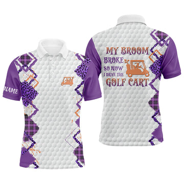 
Funny Halloween Leopard Golf Polo Shirt for Men - "My Broom Broke, So Now I Drive the Golf Cart" - Custom Design, Comfortable Fit
 N8214