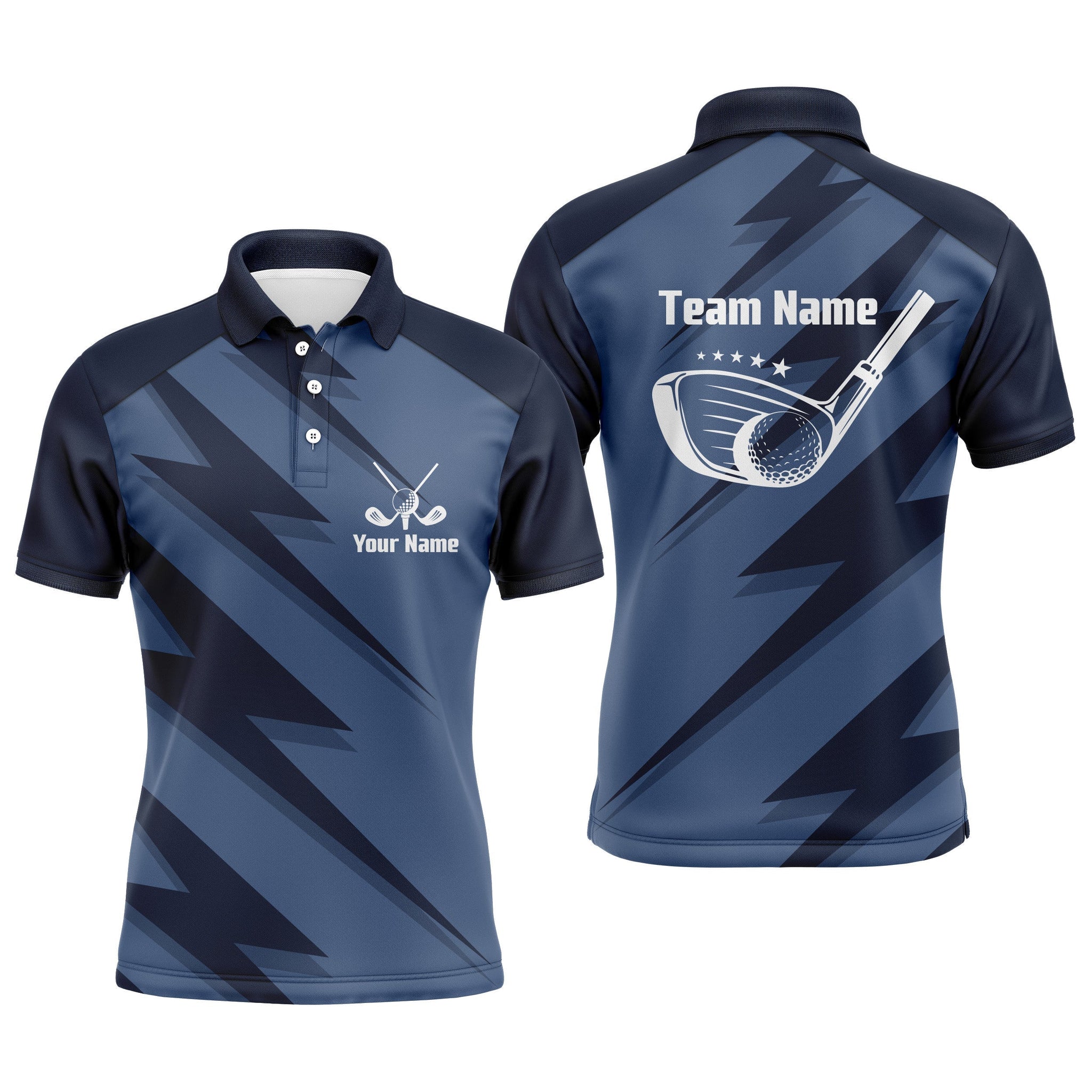 Personalisierbares Herren Golf Polo-Shirt in Blau mit Blitzen - Ideales Geschenk für Golfer N4305
