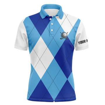 Personalisierte Polo-Shirts für Herren mit blau-weißem Golfmuster - Das perfekte Golfgeschenk N4516
