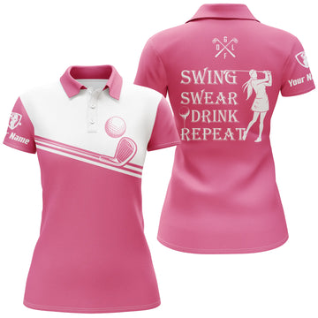 Damen Golf Polo-Shirt - Personalisierbar mit Namen - Rosa & Weiß - Perfektes Golfgeschenk N4884