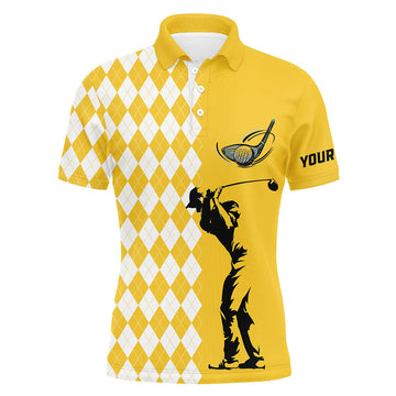 Personalisierte Herren Golf Polo Shirts mit weißem Argyle-Muster - Gelbes Golfoberteil N7271