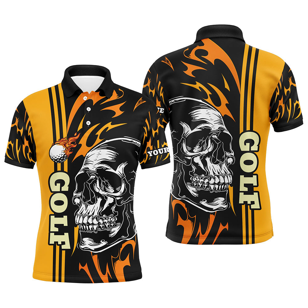 Personalisierte schwarze und gelbe Skull Golf Poloshirt für Herren - Einzigartiges Geschenk für Golfer N7274