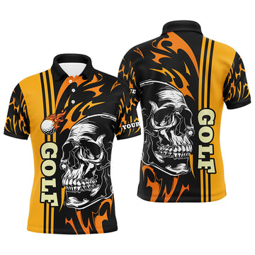 Personalisierte schwarze und gelbe Skull Golf Poloshirt für Herren - Einzigartiges Geschenk für Golfer N7274