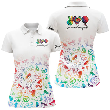 Damen Polo-Shirt mit Aquarell-Design: Frieden, Liebe & Golf N4670
