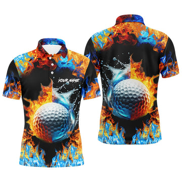 Hochwertige Golf Poloshirts für Herren - Individuelles Design mit Wasser- und Feuer-Golfbällen N7288