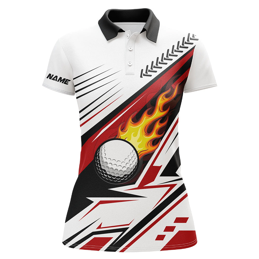 Modisches Weißes Golfball-Flammen Damen-Polohemd – Individuelle Golfbekleidung für Frauen, Perfekte Golfgeschenke N7485