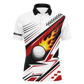 Herren Polo-Shirt mit Flammen-Motiv in Weiß – Individuelle Golfbekleidung & Einzigartige Golfgeschenke N7485