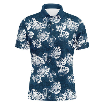 Herren Polo Shirt mit Monstera-Blättern - Individuelles GOLF-Shirt in Blau - Perfektes Geschenk für Golfer N7298
