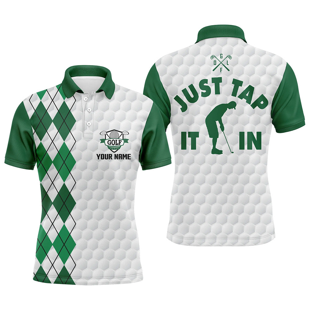 Personalisierbares Herren Golf Polo in Weiß mit grünem Argyle-Muster N5490