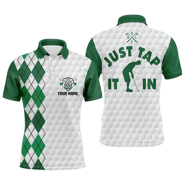 Personalisierbares Herren Golf Polo in Weiß mit grünem Argyle-Muster N5490