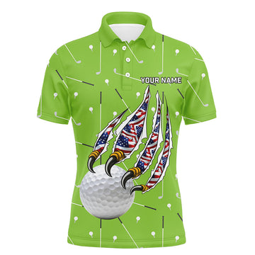 Grünes Camouflage Golfball T-Shirt mit amerikanischer Flagge und Adler-Kralle – Individuelles patriotisches Herren-Golfpoloshirt N8987
