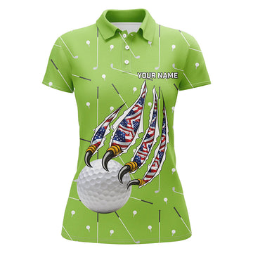 Grünes Camouflage Golfball-Design mit amerikanischer Flagge und Adlerkrallen - Damen Golf Polo-Shirt für patriotische Golf-Outfits N8987