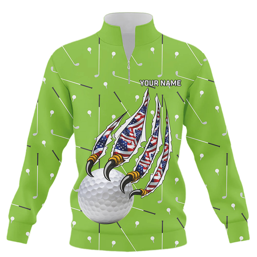 Grünes Camouflage Golfball mit amerikanischer Flagge und Adlerkrallen – Individuelles Patriot Golf Sweatshirt mit Viertelreißverschluss N8987