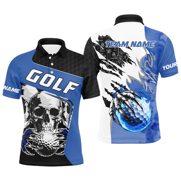 Individuelles Herren Golf Polo mit Totenkopf - Einzigartiges Golf Geschenk | Blau N7519