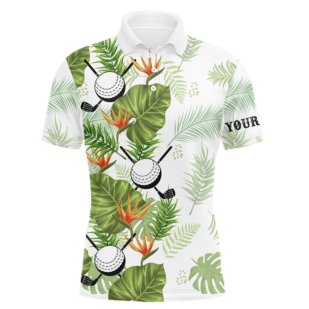 Herren Golf Polo-Shirt mit grünem tropischem Blattmuster - Exklusive Golfbekleidung für stilvolle Golfer N7522