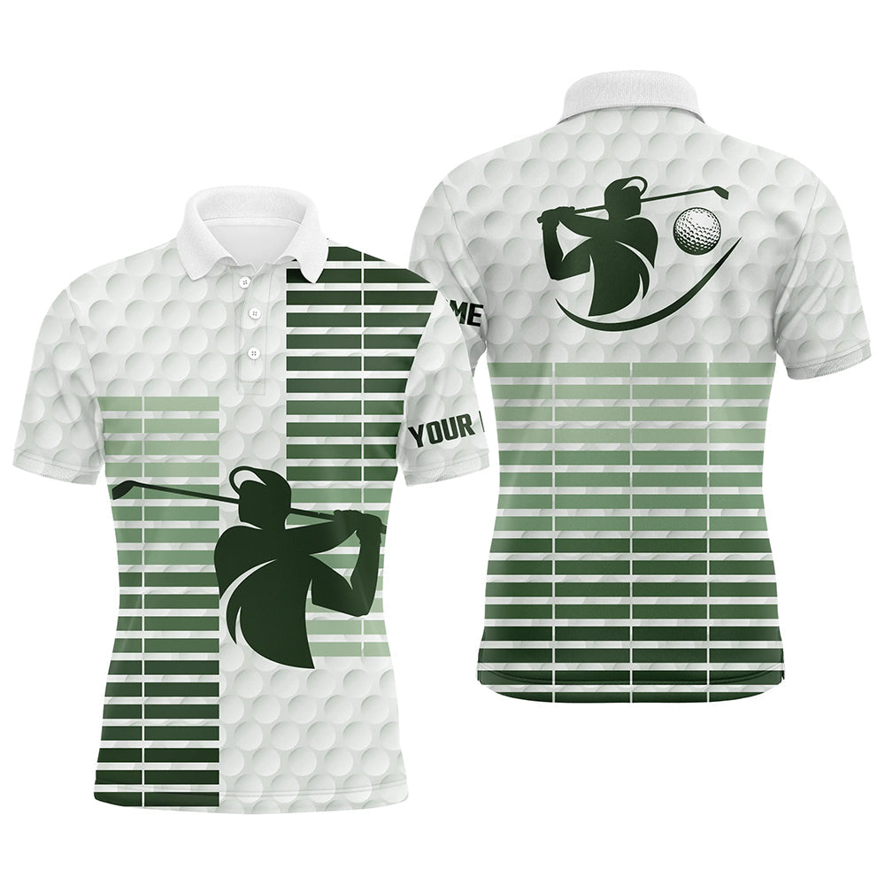 Personalisierbares Herren Golf-Polo mit grünem Streifen und weißem Golfball-Muster N7528